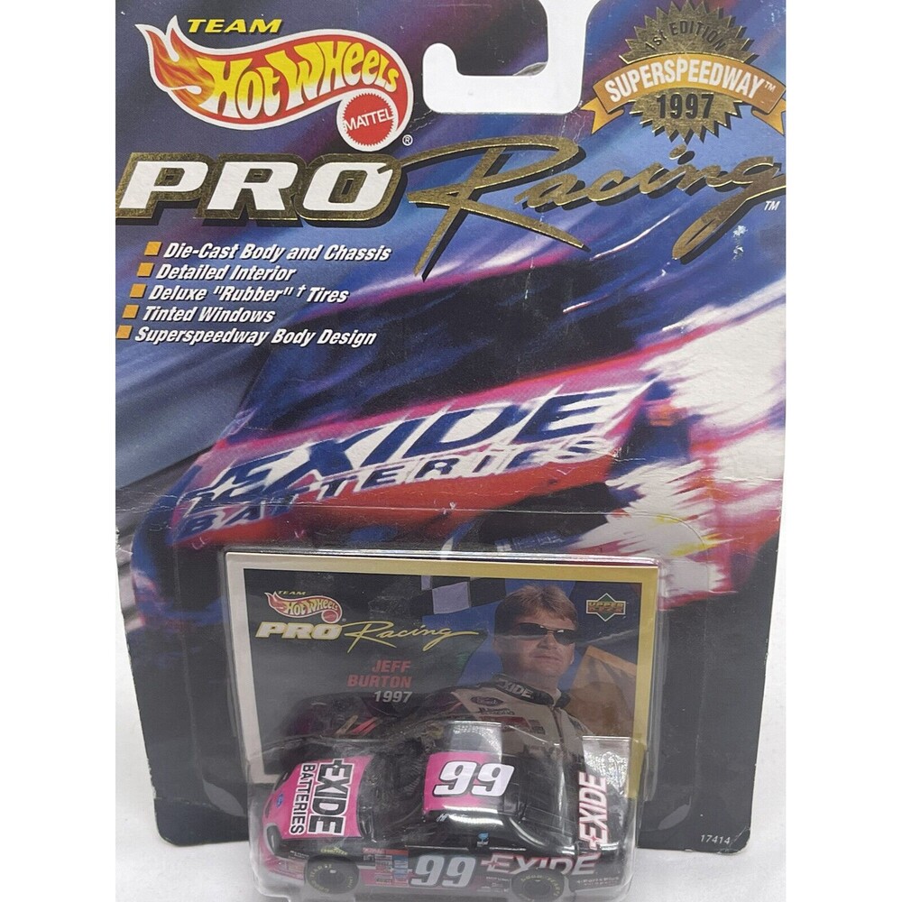 1997 Hot Wheels 1:64 Pro Racing 1st Ed JEFF BURTON #99 Exide Ford T-Bird - NIP